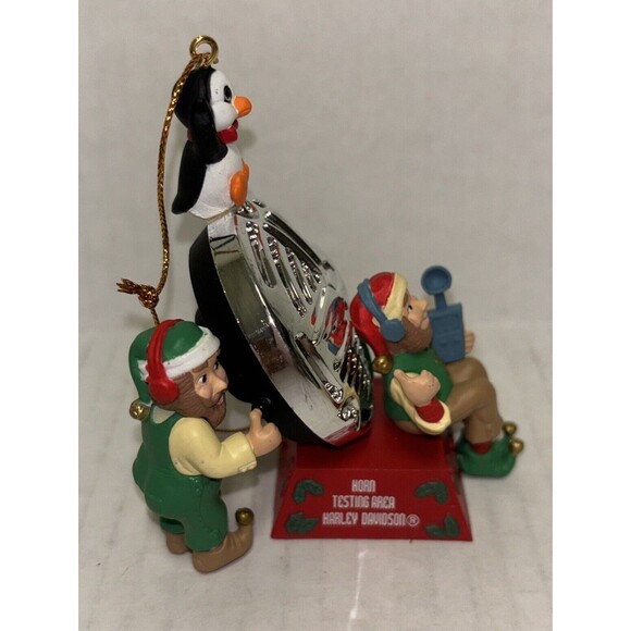 RARE HARLEY DAVIDSON CHRISTMAS ORNAMENT ELVES AND PENDGUIN HORN TEST AREA 1997 - Picture 4 of 16